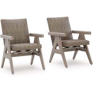 Signature Design by Ashley Carisbo Casual Rust Resistant Aluminum Outdoor Rocking Arm Chair with Handwoven Resin Wicker, Set of 2, Beige
