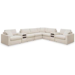 Signature Design by Ashley Contemporary Modmax Stain Resistant L-Shape Right-Arm Facing 6-Piece Sectional with Reversible Cushion and Armrest, Dark Blue(Beige)