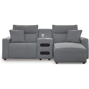 Signature Design by Ashley Contemporary Modmax Stain Resistant L-Shape Right-Arm Facing 6-Piece Sectional with Reversible Cushion and Armrest, Dark Blue(Grey)