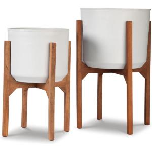 Signature Design by Ashley Dorcey Mid Century Modern Planter, 2 Count, Brown & White(Wood)