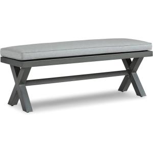 Signature Design by Ashley Elite Park Outdoor Bench with Foam Cushion, Nuvella Weather Resistant Fabric, Rust Free Aluminum Frame, 54″ W x 17″ D x 16.5″ H, Gray