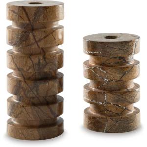 Signature Design by Ashley Emsleyfield Contemporary Marble Candle Holder Set for Taper Candles, Set of 2, Light Brown & Black