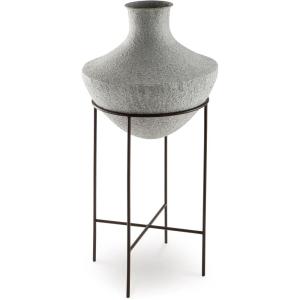 Signature Design by Ashley Estonbank Casual Indoor Distressed Metal Floor Vase with Stand, White & Black(Large)
