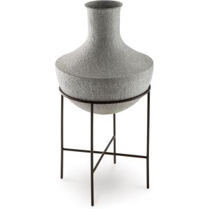 Signature Design by Ashley Estonbank Casual Indoor Distressed Metal Floor Vase with Stand, White & Black(Medium)