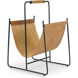 Signature Design by Ashley Faronworth Casual Leather Magazine Rack with Handle, Light Brown & Black