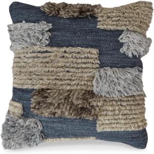 Signature Design by Ashley Gibbend Casual Square Wool Pillow with Hand-Knotted Detail, 20″ x 20″, Navy