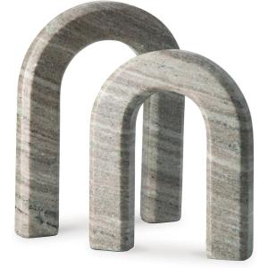 Signature Design by Ashley Keithton Minimalist Waterproof Marble Architectural Sculpture Set, Set of 2, Light Gray & Light Brown