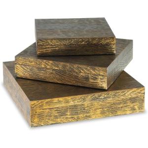 Signature Design by Ashley Keldy Modern 3 Piece Metal & Wood Storage Box Set, Antique Gray(Brass)