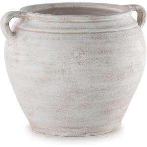 Signature Design by Ashley Meadie Casual Indoor Distressed Terra Cotta Vase with Wide Mouth, White(White)
