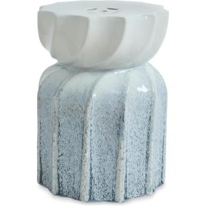 Signature Design by Ashley Michamere Coastal Ceramic Indoor & Outdoor Accent Stool, Gray & Beige