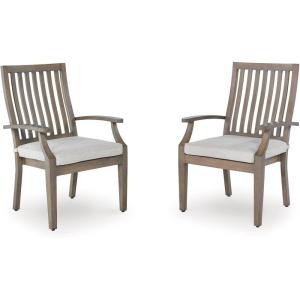 Signature Design by Ashley Rainier Ranch Contemporary Weather Resistant Outdoor Coffee Table with Sintered Stone Top, Light Brown & Beige(Outdoor Arm Chair with Cushion (Set of 2))