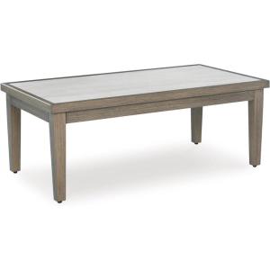 Signature Design by Ashley Rainier Ranch Contemporary Weather Resistant Outdoor Coffee Table with Sintered Stone Top, Light Brown & Beige(Outdoor Coffee Table)