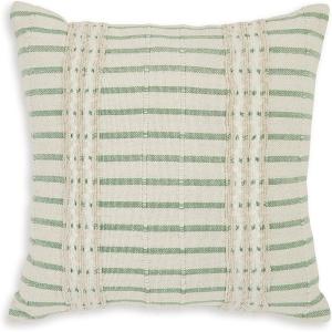 Signature Design by Ashley Rowton Casual Indoor Striped 20 x 20 Inches Pillow with Zipper Closure, Green & White