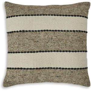Signature Design by Ashley Rueford Antique Indoor Striped 20 x 20 Inches Pillow with Zipper Closure, Beige & Dark Brown(Square)