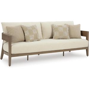 Signature Design by Ashley Serene Bay Casual Outdoor Dining Table with Sled Base, Dark Brown(Outdoor Sofa with Cushion)