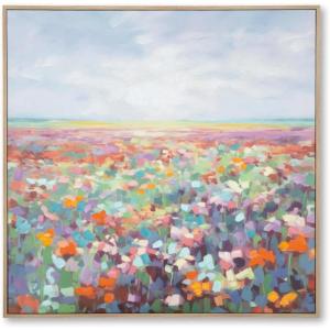 Signature Design by Ashley Sethford Classic Hand Painted Flower Wall Art 48 x 48 Inches, Blue & Orange