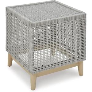 Signature Design by Ashley Seton Creek Casual Outdoor Bar Table with Umbrella Hole, Beige & White(Outdoor End Table)