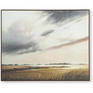 Signature Design by Ashley Taymen Farmhouse Hand Painted Landscape Wall Art 50 x 40 Inches, Gray & Light Brown