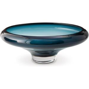 Signature Design by Ashley Vallborough Contemporary Indoor/Outdoor Round Glass Bowl, Blue