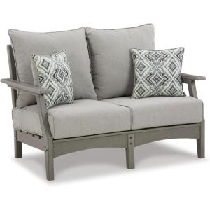 Signature Design by Ashley Visola Outdoor HDPE Patio Cocktail Table, Gray(Loveseat)