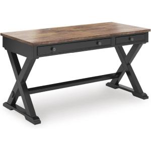 Signature Design by Ashley Wildenauer Farmhouse 1-Drawer 60″ Home Office Desk with Keyboard Tray, Cord Management and Trestle Base, Dark Brown & Black