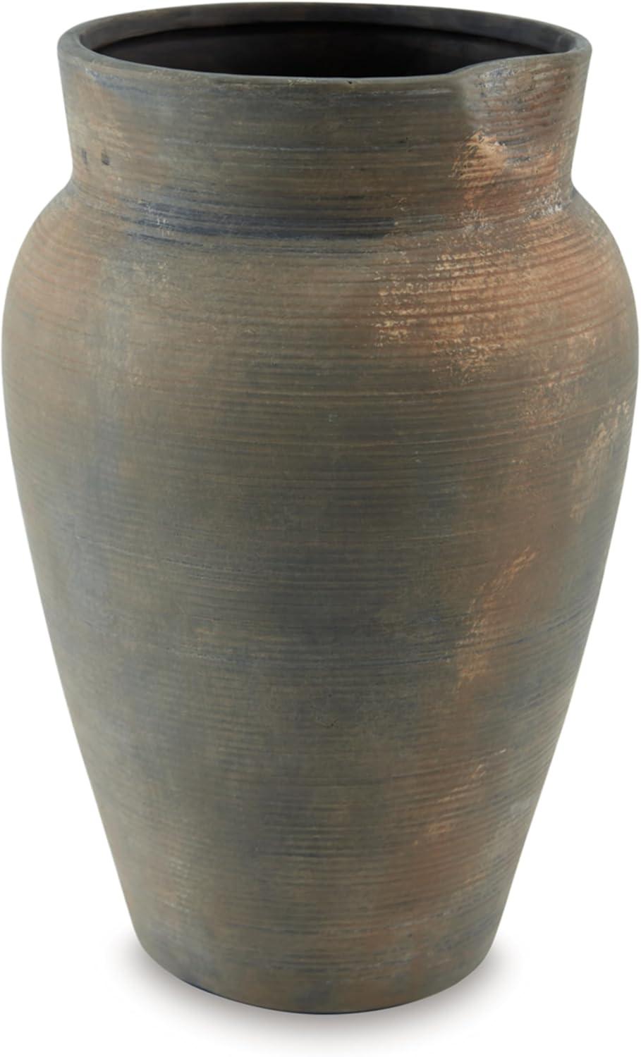 imageSignature Design by Ashley Brickmen Antique Indoor Ceramic Tabletop Vase with Wide Mouth for Faux Dried Florals 725quot W x 725quot D x 12quot H Gray ampamp Light BrownGray Light Brown