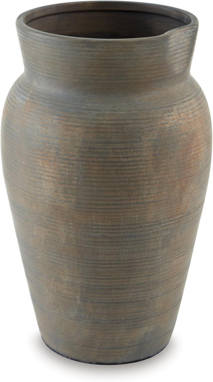 imageSignature Design by Ashley Brickmen Antique Indoor Ceramic Tabletop Vase with Wide Mouth for Faux Dried Florals 725quot W x 725quot D x 12quot H Gray ampamp Light BrownGray Light Brown