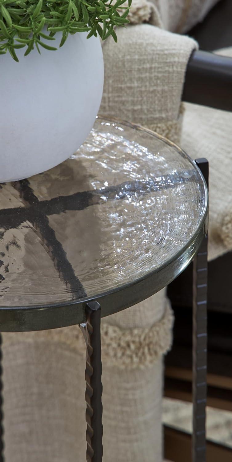 imageSignature Design by Ashley Newgoren Industrial Glass Tabletop Accent Table with Patterned Rod Legs Black ampamp Glass