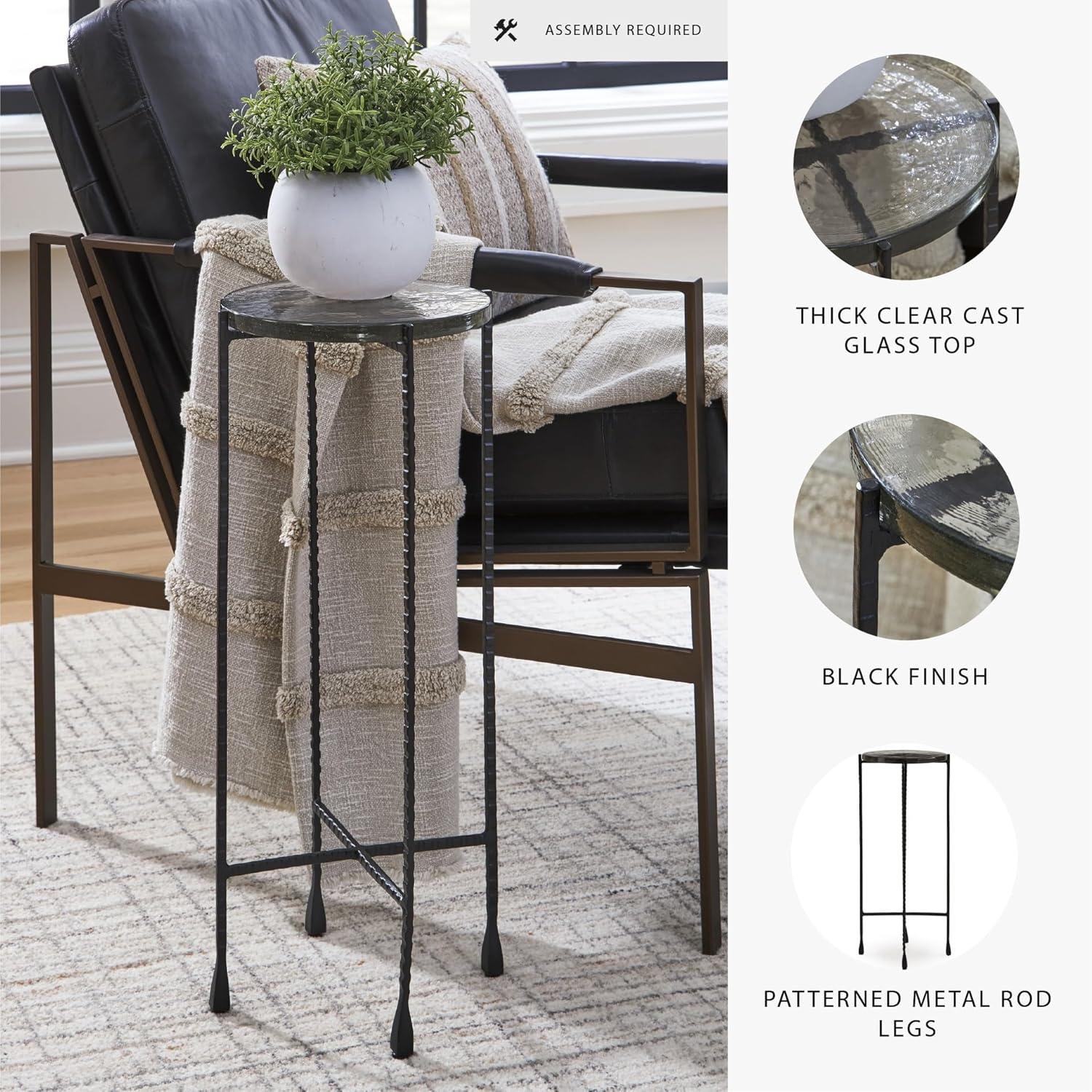imageSignature Design by Ashley Newgoren Industrial Glass Tabletop Accent Table with Patterned Rod Legs Black ampamp Glass
