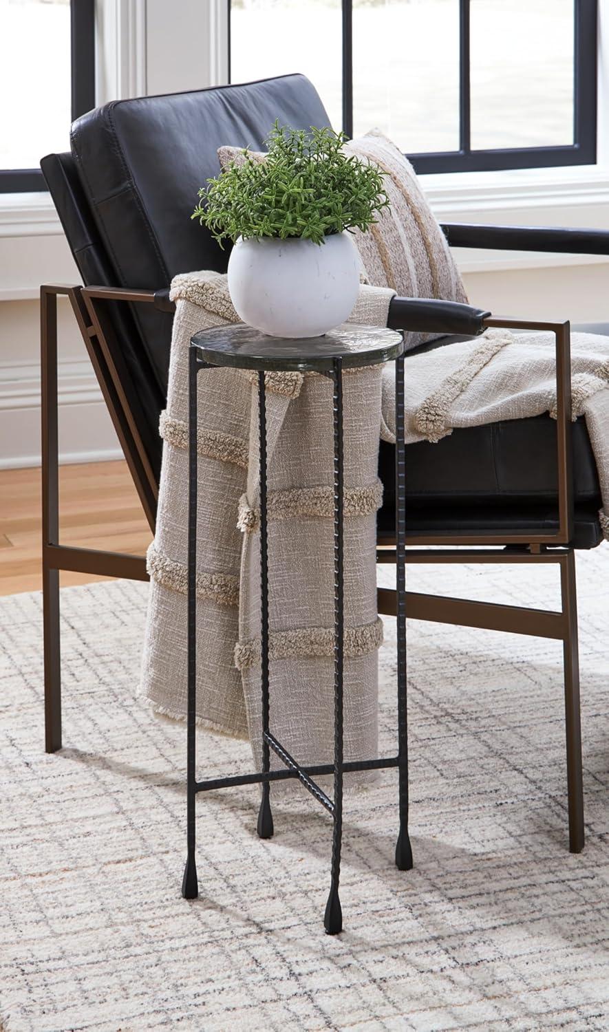 imageSignature Design by Ashley Newgoren Industrial Glass Tabletop Accent Table with Patterned Rod Legs Black ampamp Glass