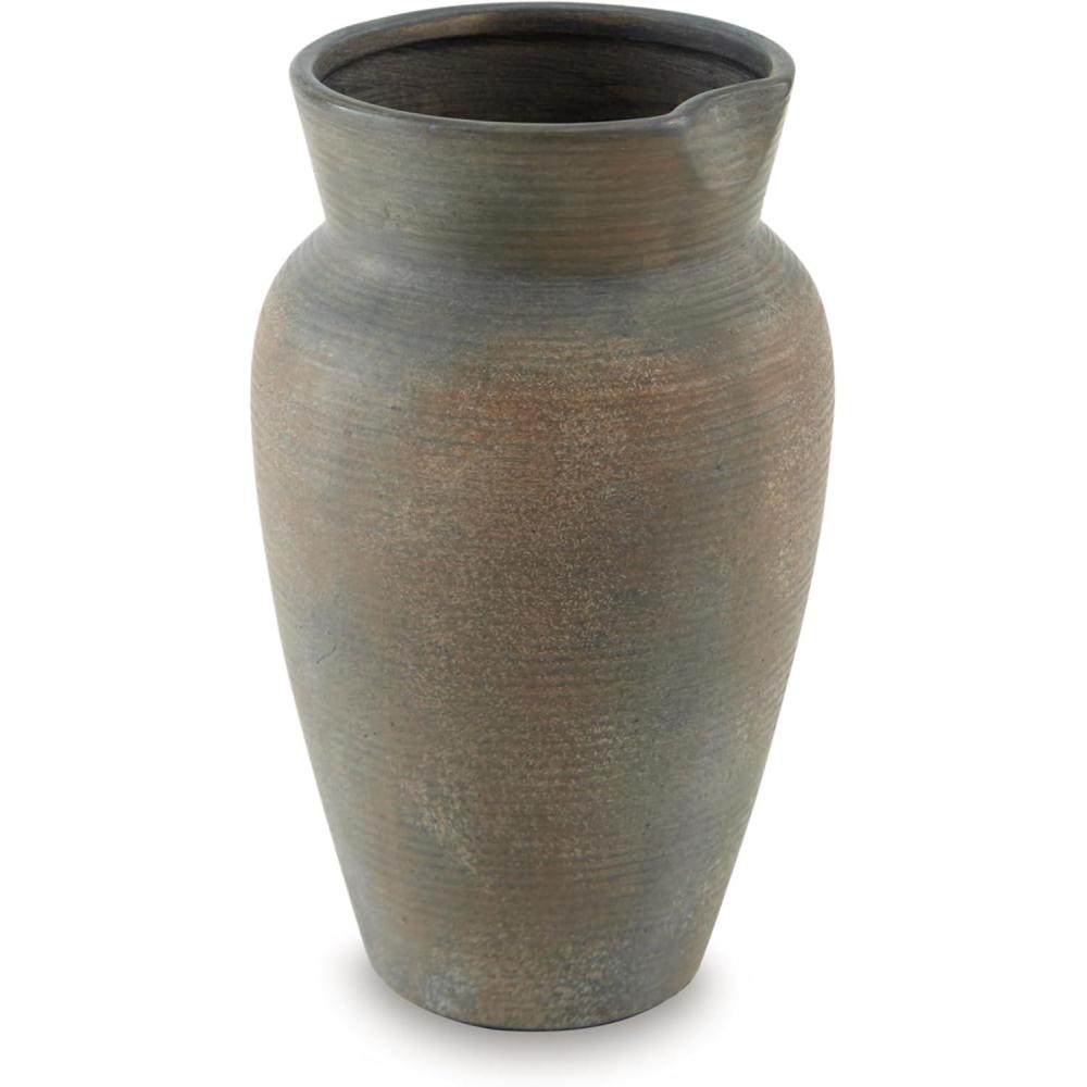 imageSignature Design by Ashley Brickmen Antique Indoor Ceramic Tabletop Vase with Wide Mouth for Faux Dried Florals 725quot W x 725quot D x 12quot H Gray ampamp Light BrownGray  Light Brown