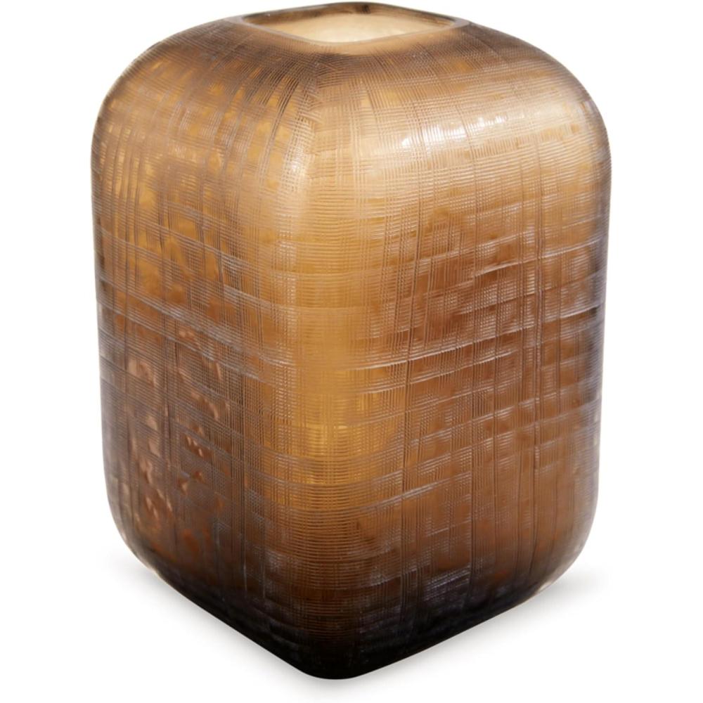 imageSignature Design by Ashley Capard MidCentury Modern IndoorOutdoor 8quot Grid Textured Glass Tabletop Vase Dark Brown11
