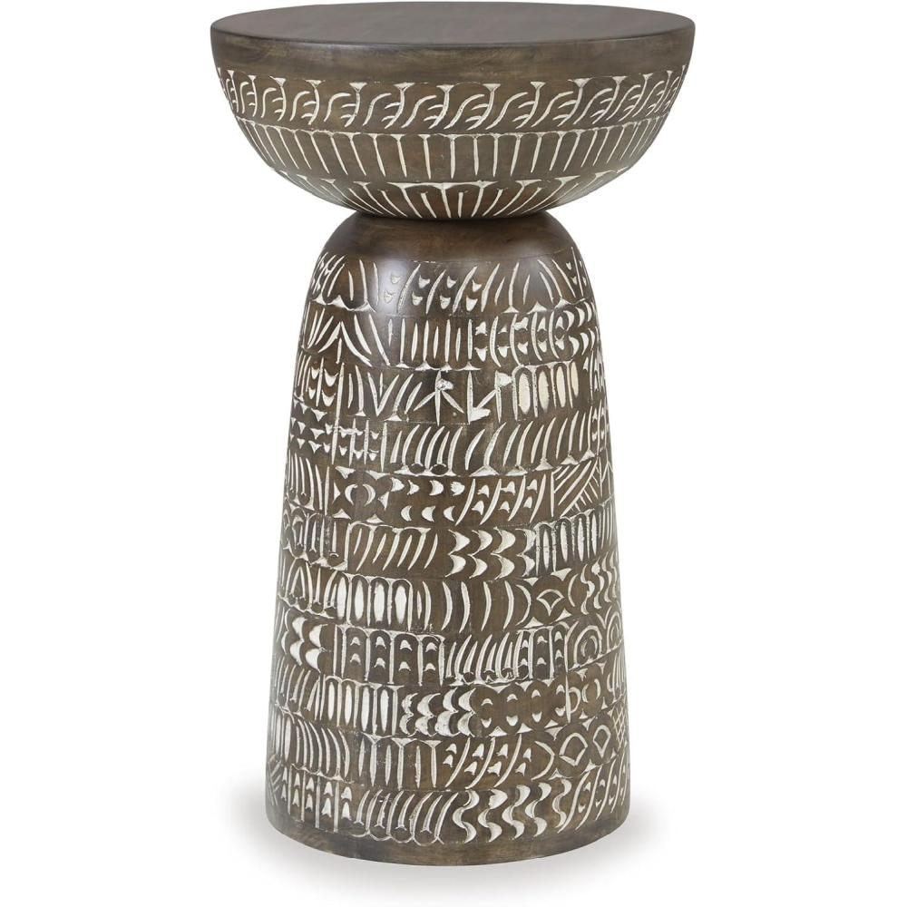 imageSignature Design by Ashley Hadcher Eclectic Accent Table with Carved Floral Design Beige ampamp Light Brown