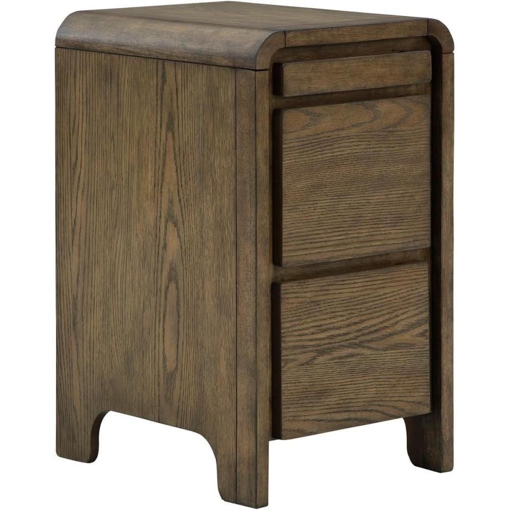 imageSignature Design by Ashley Jensworth Contemporary 2Drawer Accent Table with USB Ports PullOut Tray and Curved Edge Details Light Brown