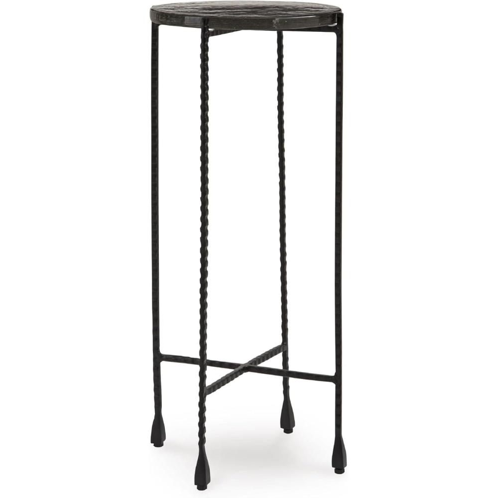 imageSignature Design by Ashley Newgoren Industrial Glass Tabletop Accent Table with Patterned Rod Legs Black ampamp Glass