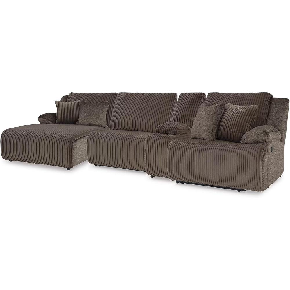 imageSignature Design by Ashley Top Tier Casual Manual Reclining LeftArm Facing 3Piece Sectional Sofa Chaise with 4 Accent Pillows Dark BrownWhite