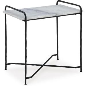 Signature Design by Ashley Ashber Contemporary Marble-Tabletop Accent Table with Cross Legs, White & Black