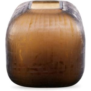 Signature Design by Ashley Capard Mid-Century Modern Indoor/Outdoor 8″ Grid Textured Glass Tabletop Vase, Dark Brown(8″)