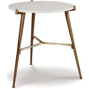 Signature Design by Ashley Chadton Modern Glam Marble Accent End Table, 21″, Gold and White