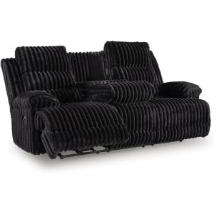 Signature Design by Ashley Higgesbee Contemporary Dual-Sided Power Reclining Sofa with Drop Down Table, USB Charging Port and 2 Cup Holders, Light Gray(Black)