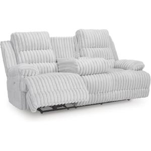 Signature Design by Ashley Higgesbee Contemporary Dual-Sided Power Reclining Sofa with Drop Down Table, USB Charging Port and 2 Cup Holders, Light Gray(Light Gray)