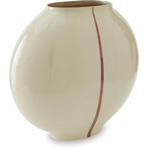 Signature Design by Ashley Sheabourne Contemporary Indoor 13″ Hand Painted Enameled Glass Tabletop Vase with Wide Mouth, Beige & Dark Brown(13″)