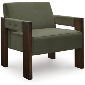 Signature Design by Ashley Adlanlock Contemporary Upholstered Accent Chair with Arm Rest and Cushion, Green & Dark Brown