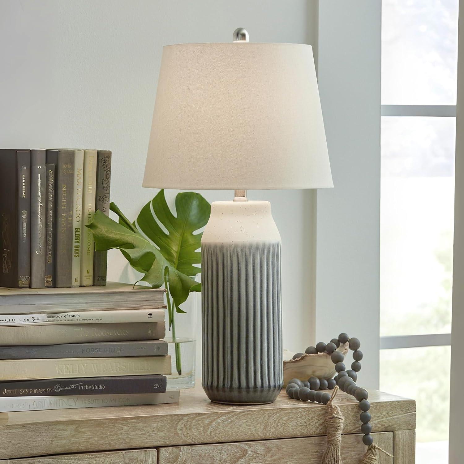 imageSignature Design by Ashley Afener Contemporary 26quot Ceramic Table Lamp Set of 2 Blue ampamp Beige