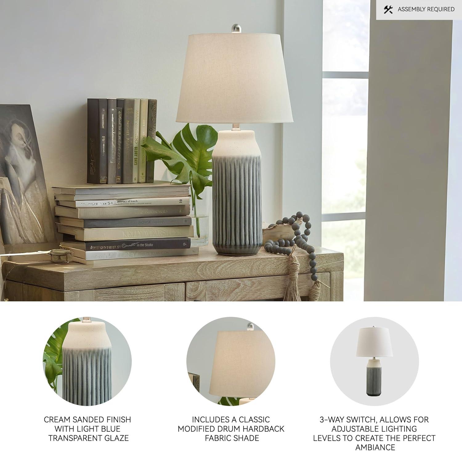 imageSignature Design by Ashley Afener Contemporary 26quot Ceramic Table Lamp Set of 2 Blue ampamp Beige