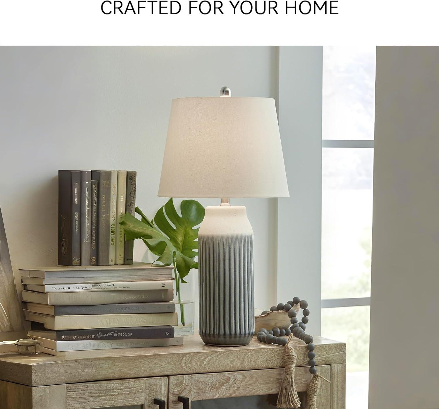 imageSignature Design by Ashley Afener Contemporary 26quot Ceramic Table Lamp Set of 2 Blue ampamp Beige