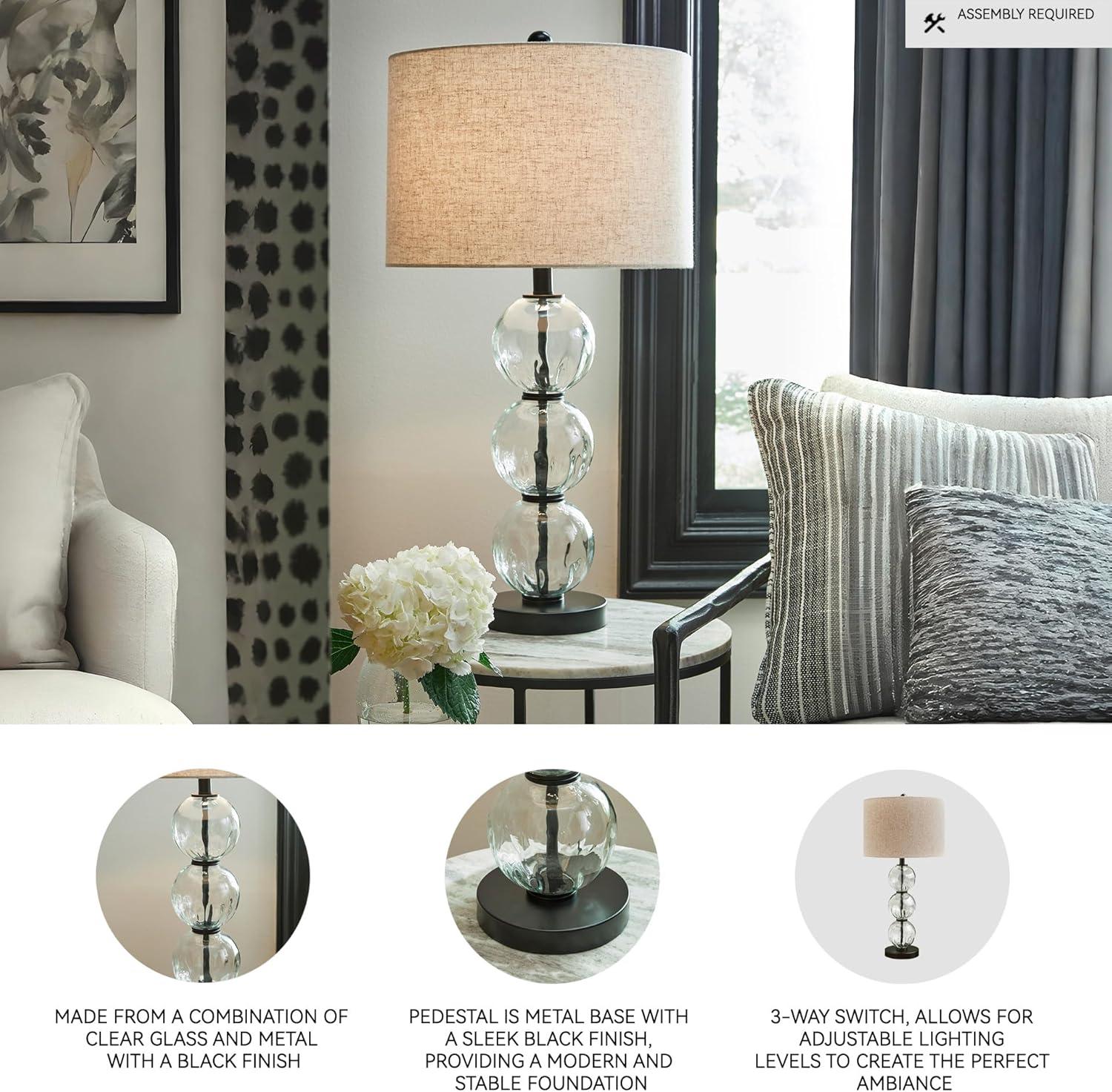 imageSignature Design by Ashley Airbal Modern 295quot Glass and Metal Table Lamp Set of 2 Black ampamp Glass