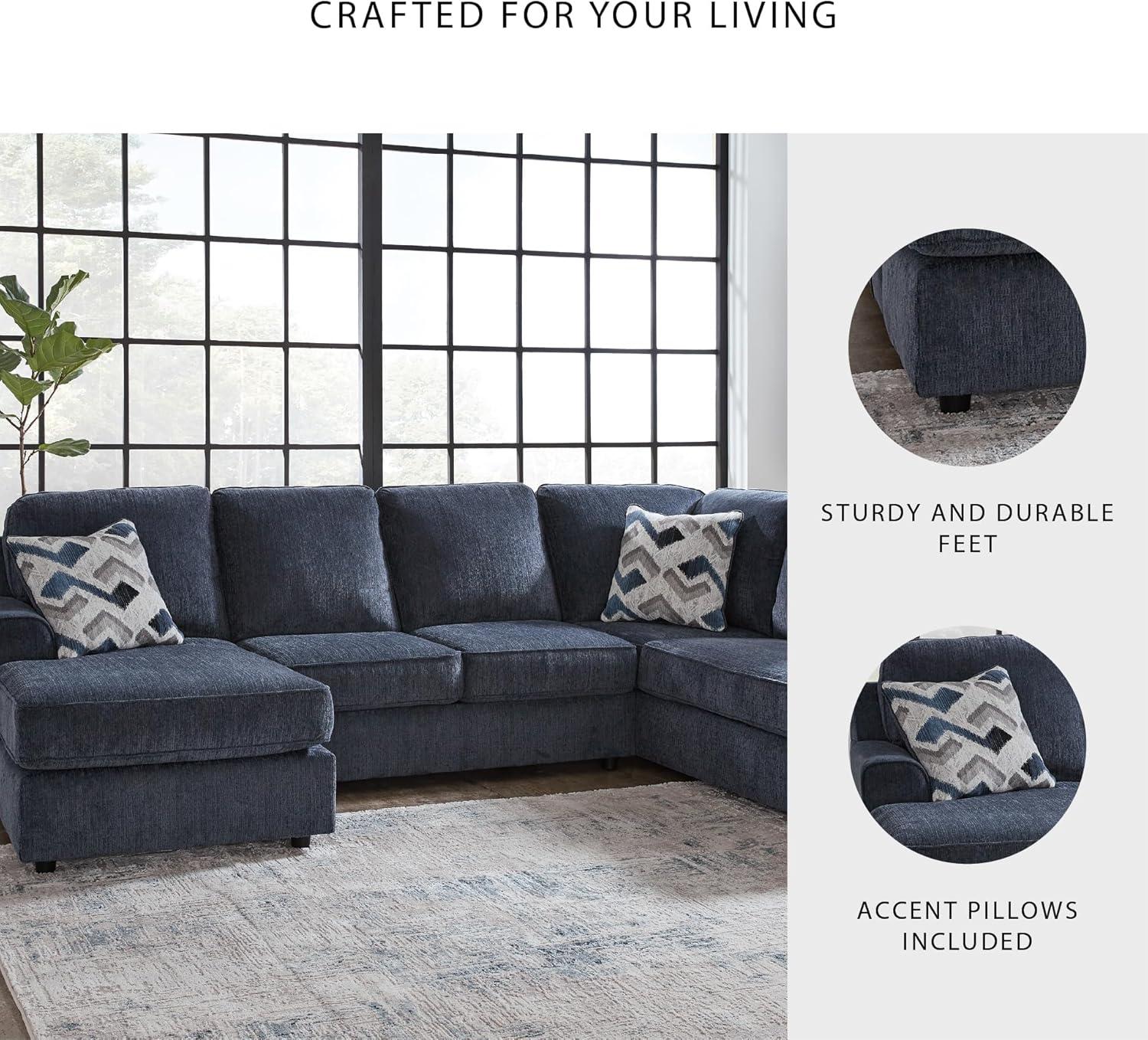 imageSignature Design by Ashley Albar Place Contemporary UShaped 2Piece Sectional with Loose Seat Cushions and 2 Accent Pillows BlueCobalt