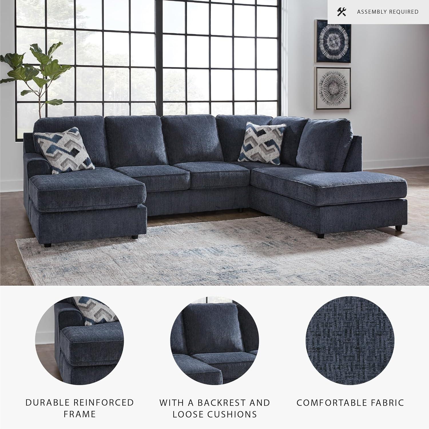 imageSignature Design by Ashley Albar Place Contemporary UShaped 2Piece Sectional with Loose Seat Cushions and 2 Accent Pillows BlueCobalt
