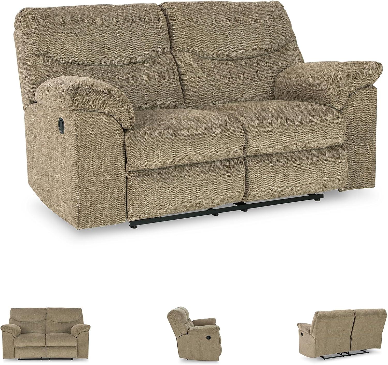 imageSignature Design by Ashley Alphons Transitional Tufted Reclining Loveseat Light GrayLight Brown